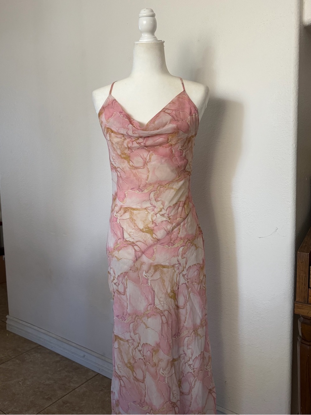 Forever 21 Pink Marble Cowl Neck Maxi Slip Dress
